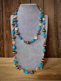 Native American Turquoise Pearl Sterling Silver Necklace