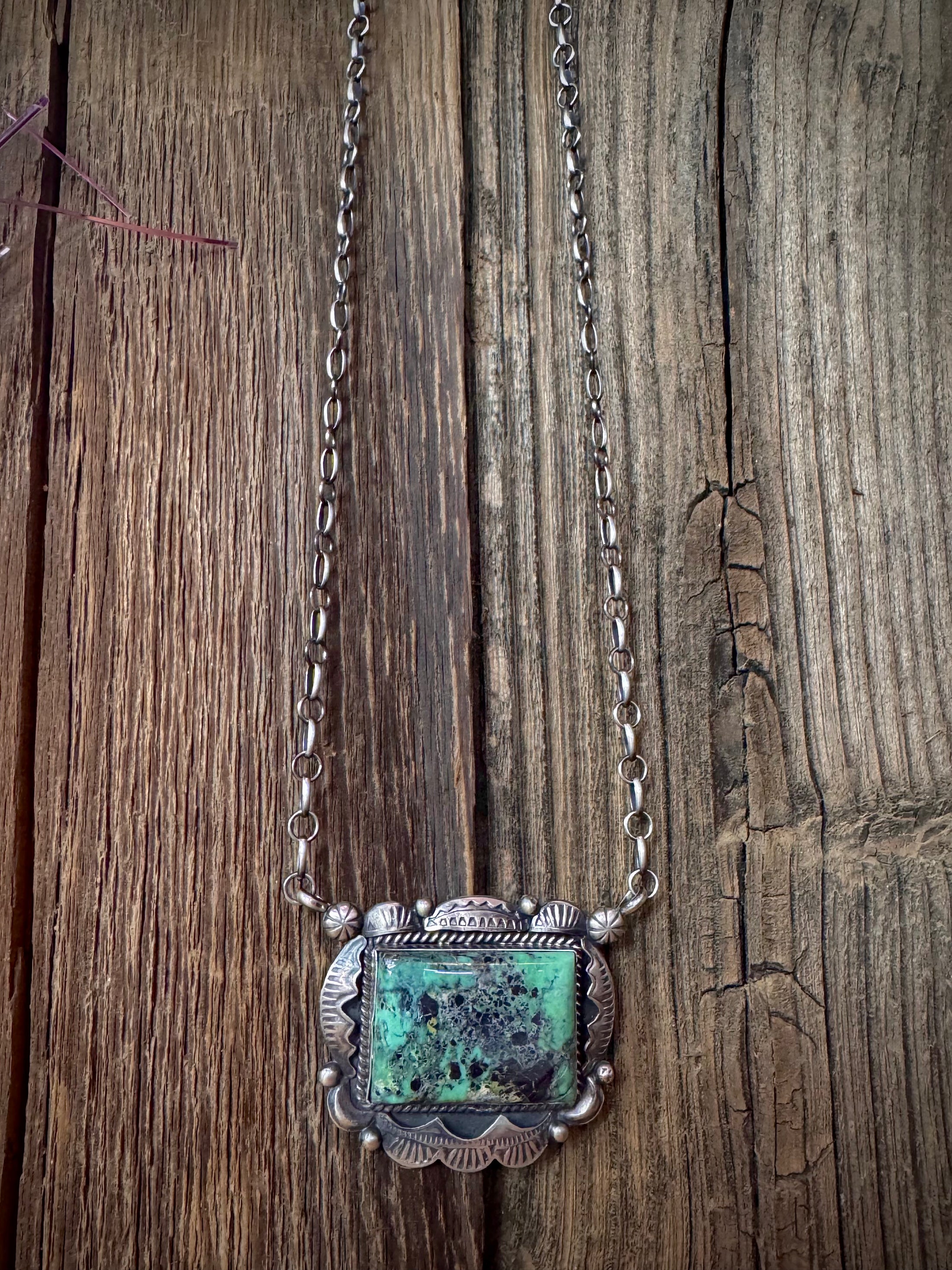 Handmade Native American Turquoise Sterling Silver Necklace Artist Stamped