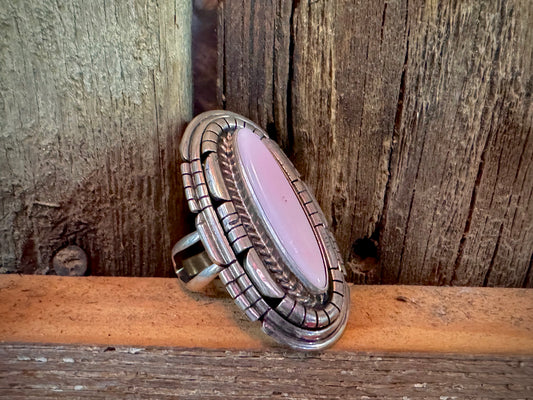 Native American Pink Conch Oval Sterling Silver Ring with Adjustable Band