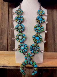 Native American Turquoise Cluster Sterling Silver Squash Blossom