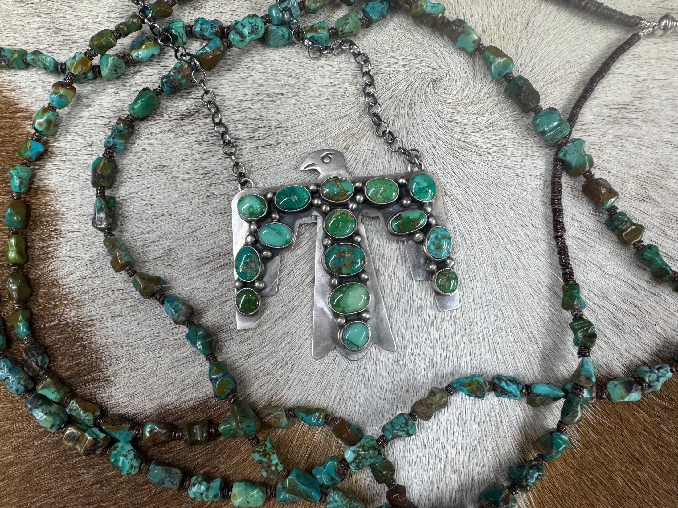 Huge Statement Handmade Native American Thunderbird Turquoise Sterling Silver Necklace