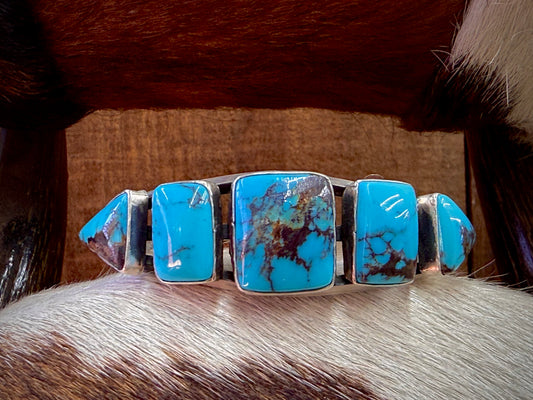 Native American Turquoise Sterling Silver Cuff- Artist Stamped