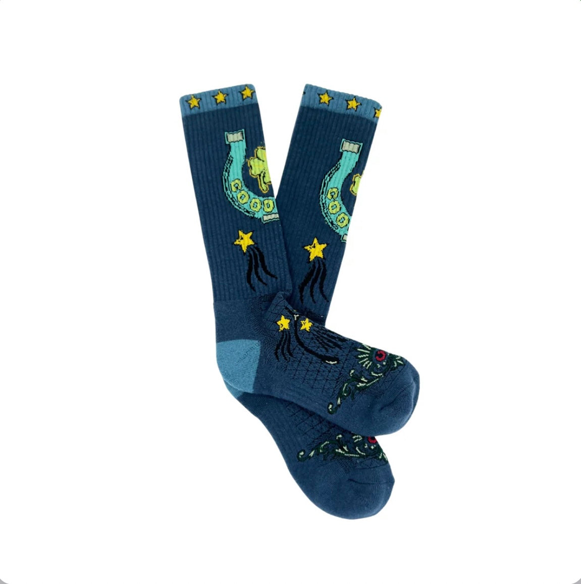 FRINGE LUCKY HORSESHOE BLUE PERFORMANCE SOCKS
