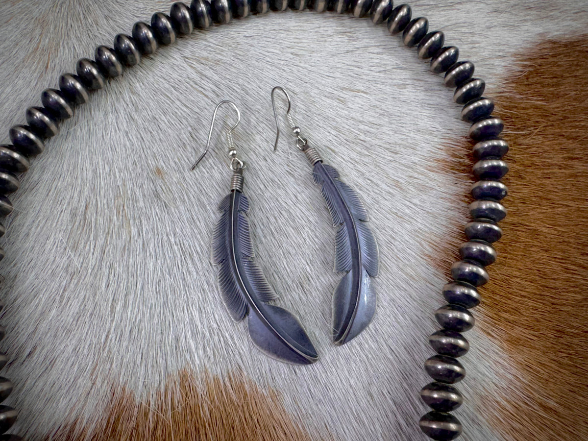 Native American Feather Sterling Silver Dangle Earrings