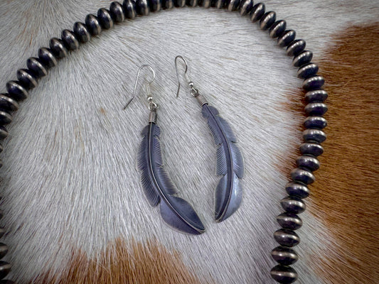 Native American Feather Sterling Silver Dangle Earrings