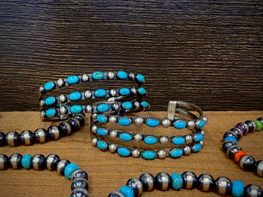 Native American Turquoise Sterling Silver Cuff - Artist Stamped