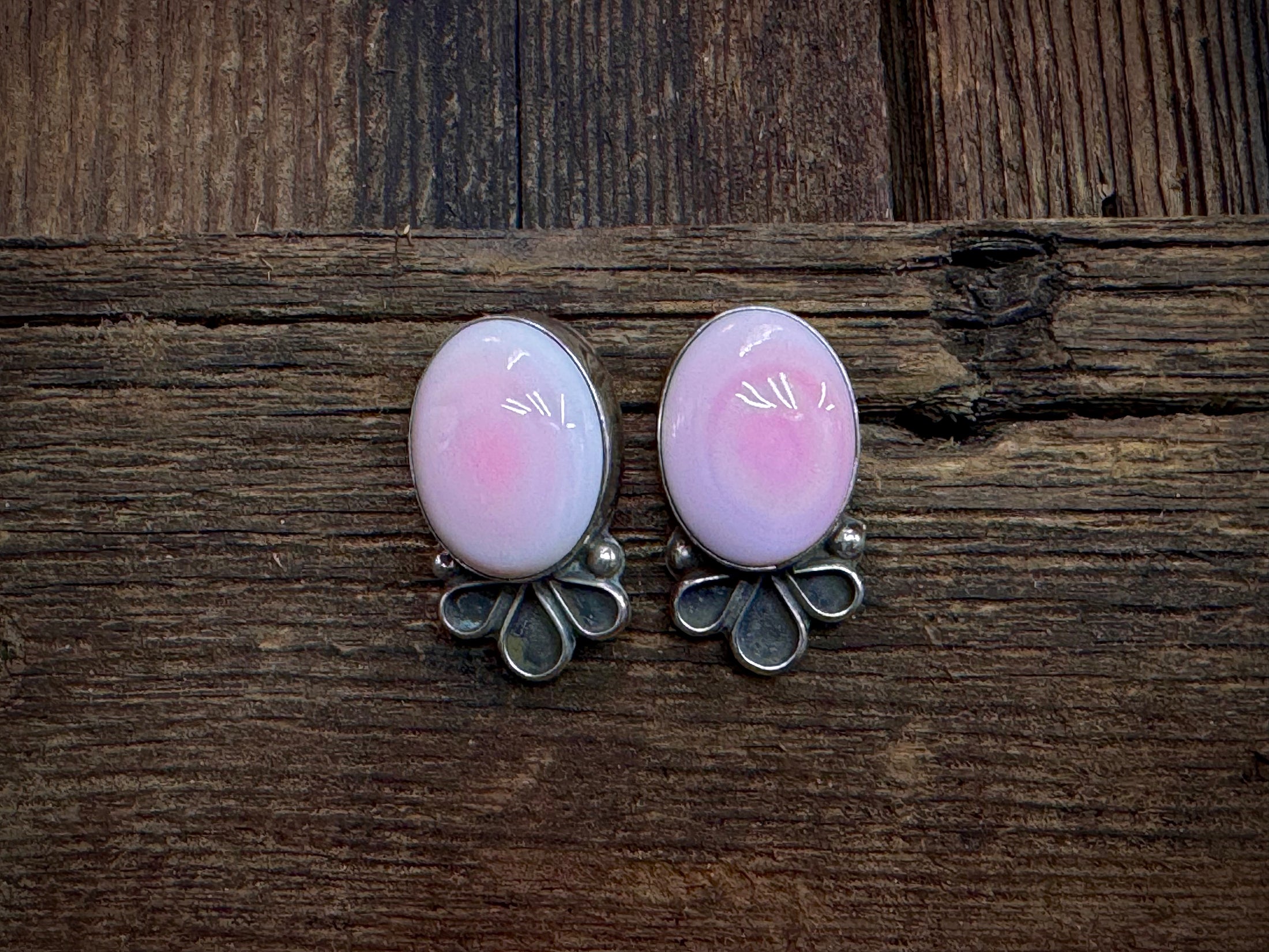 Sterling Silver Pink Conch Stud Earrings - Artist Stamped
