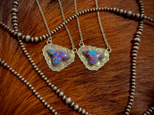 Beautiful Handmade Sterling Silver Purple Dream Mojave Cow Head Necklaces