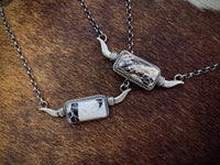 Native American White Buffalo Longhorn Sterling Silver Bar Necklace