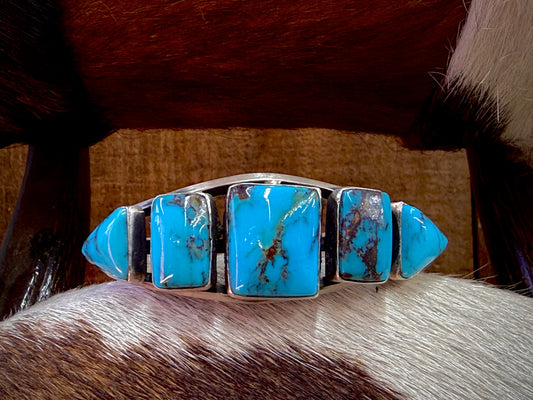 Native American Turquoise Sterling Silver Cuff- Artist Stamped