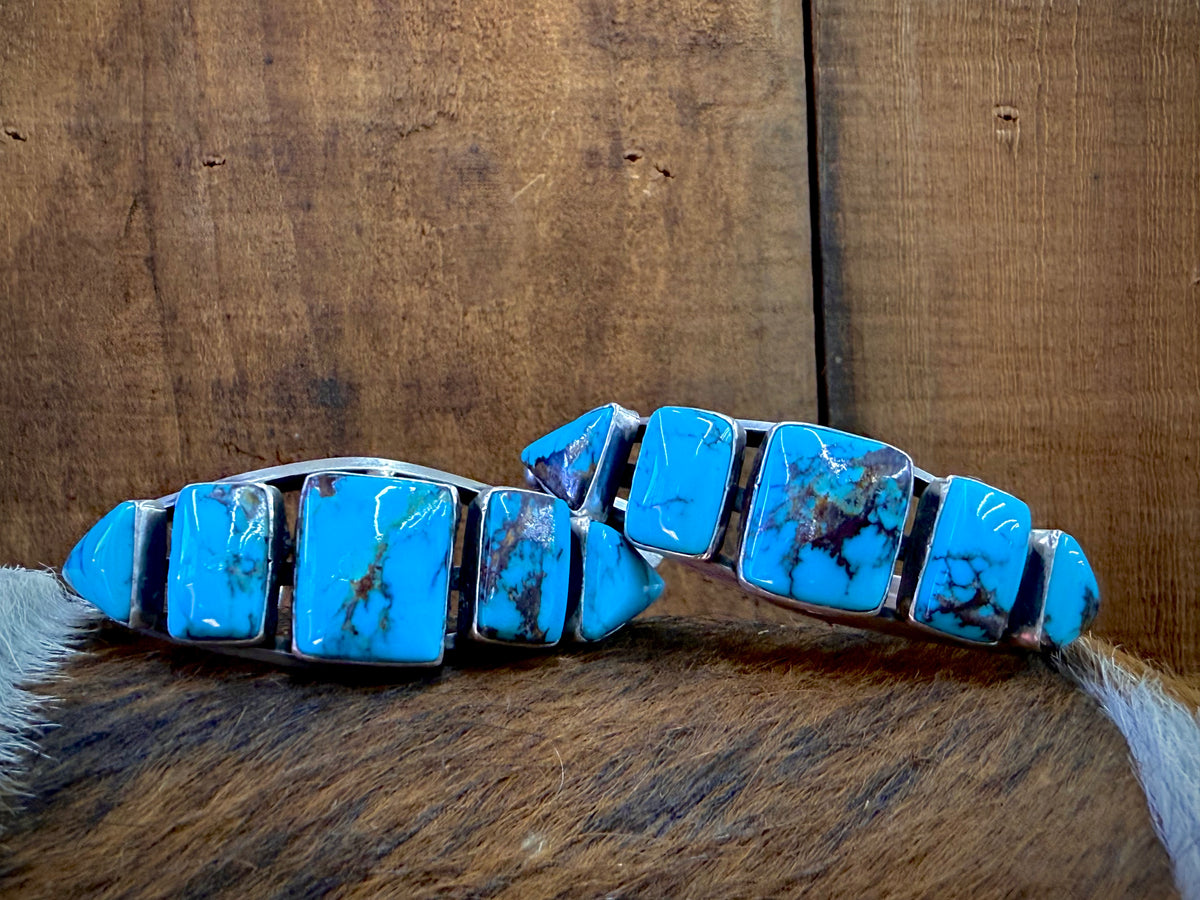 Native American Turquoise Sterling Silver Cuff- Artist Stamped