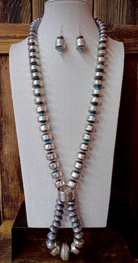 Handmade Native American Sterling Silver Navajo Pearl Lariat with Matching Earrings