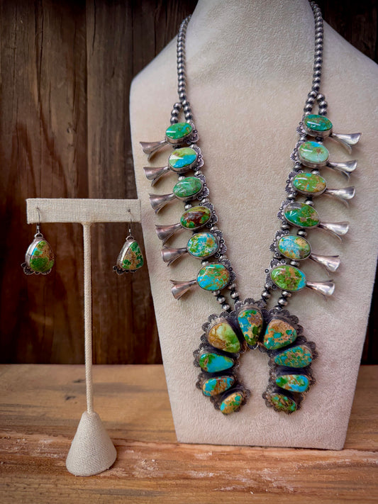 Native American Turquoise Sterling Silver Squash Blossom - Artist Stamped