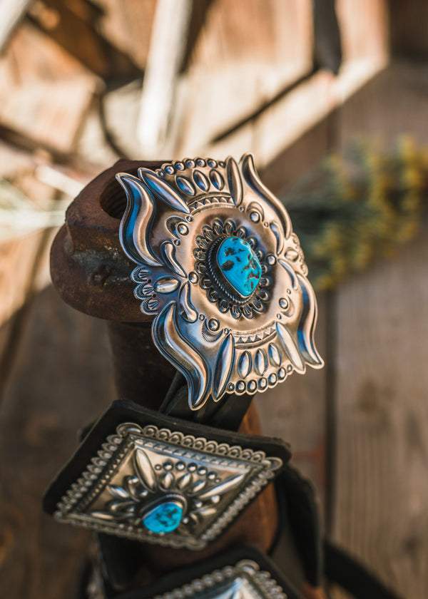 Large Statement Turquoise and Sterling Silver Concho Belt