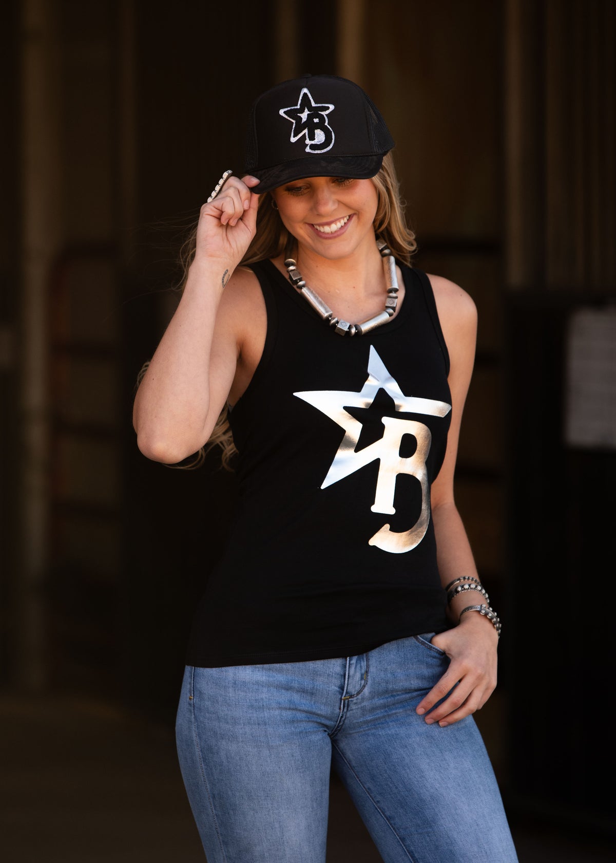 Women's Black Tank Top With Foil Bougie Brand