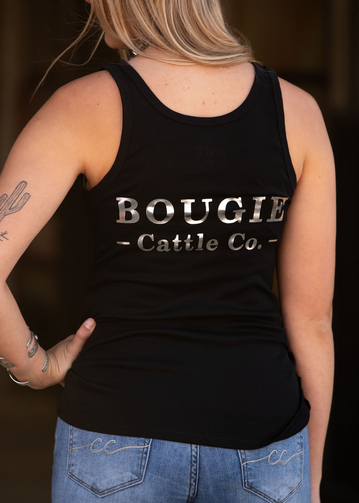 Women's Black Tank Top With Foil Bougie Brand