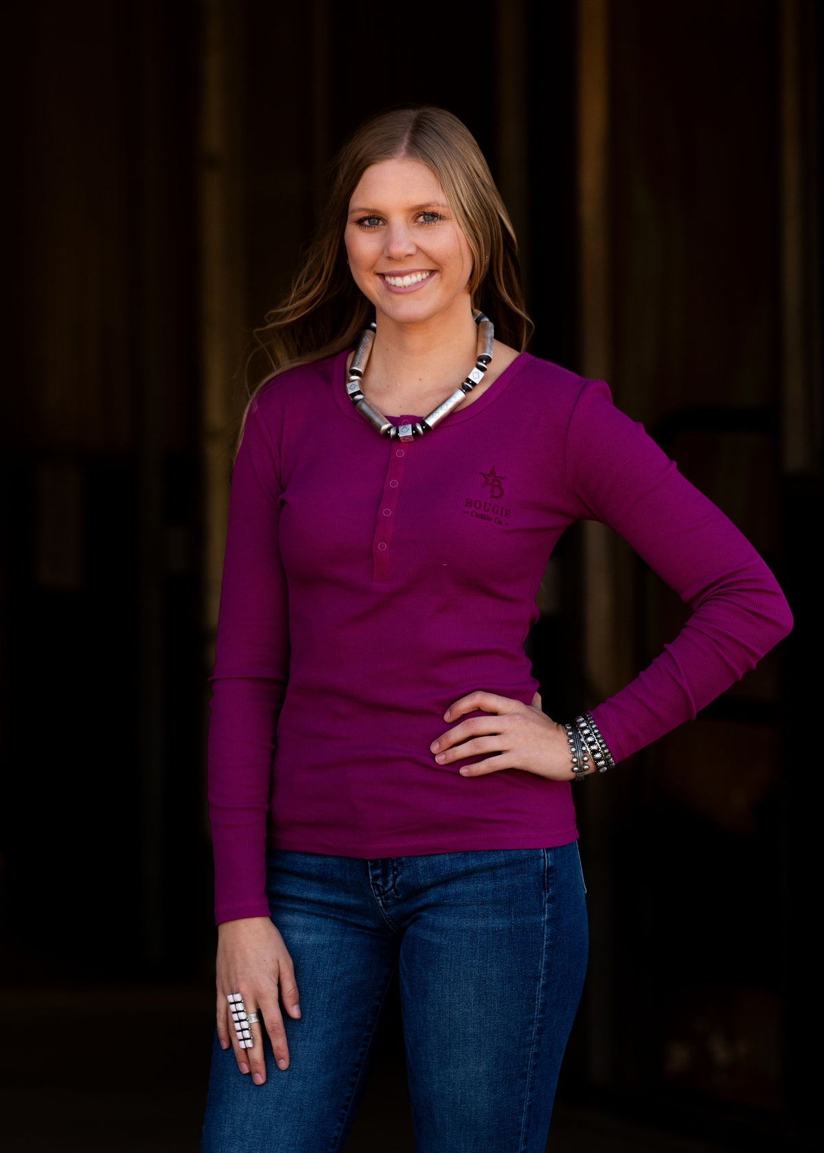 Plum Half-Button Top Long Sleeve