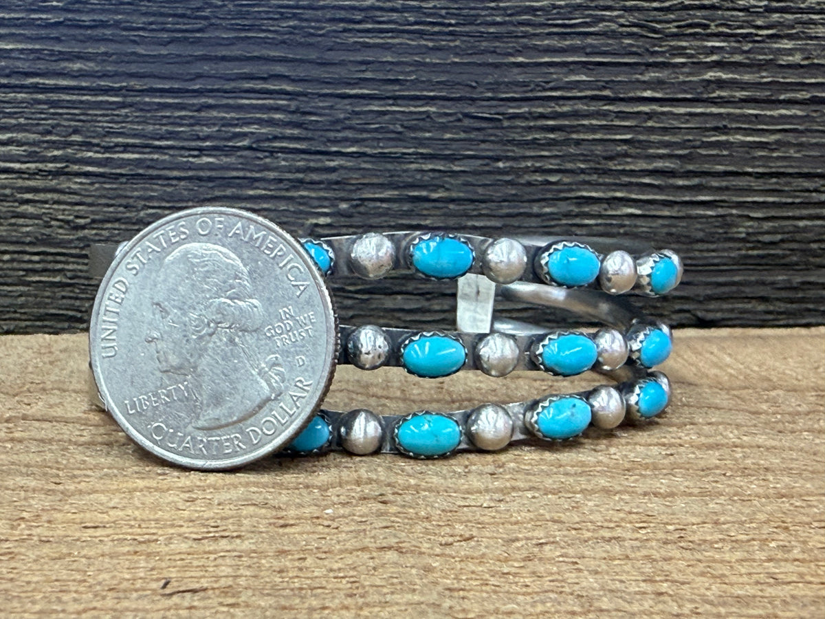 Native American Turquoise Sterling Silver Cuff - Artist Stamped