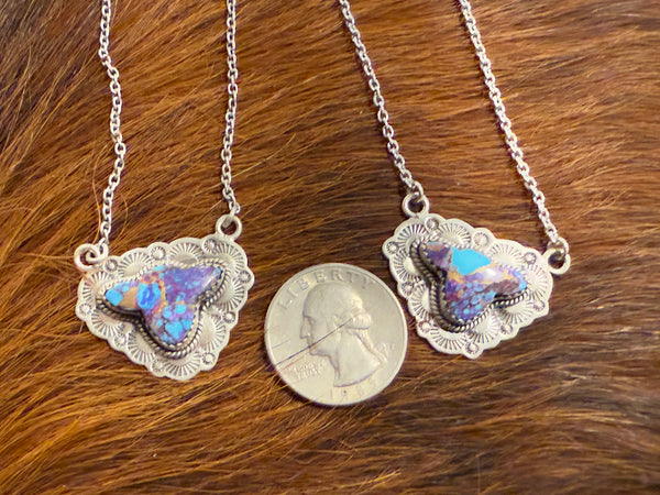 Beautiful Handmade Sterling Silver Purple Dream Mojave Cow Head Necklaces
