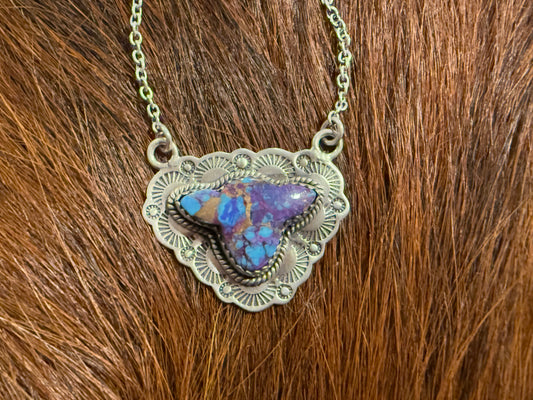 Beautiful Handmade Sterling Silver Purple Dream Mojave Cow Head Necklaces