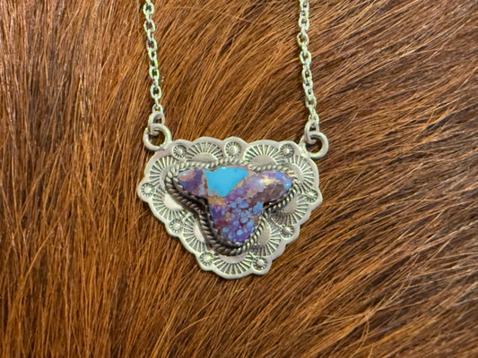 Beautiful Handmade Sterling Silver Purple Dream Mojave Cow Head Necklaces