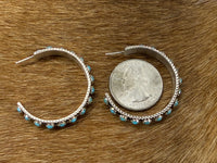 Native American Turquoise Sterling Silver Hoop Earrings