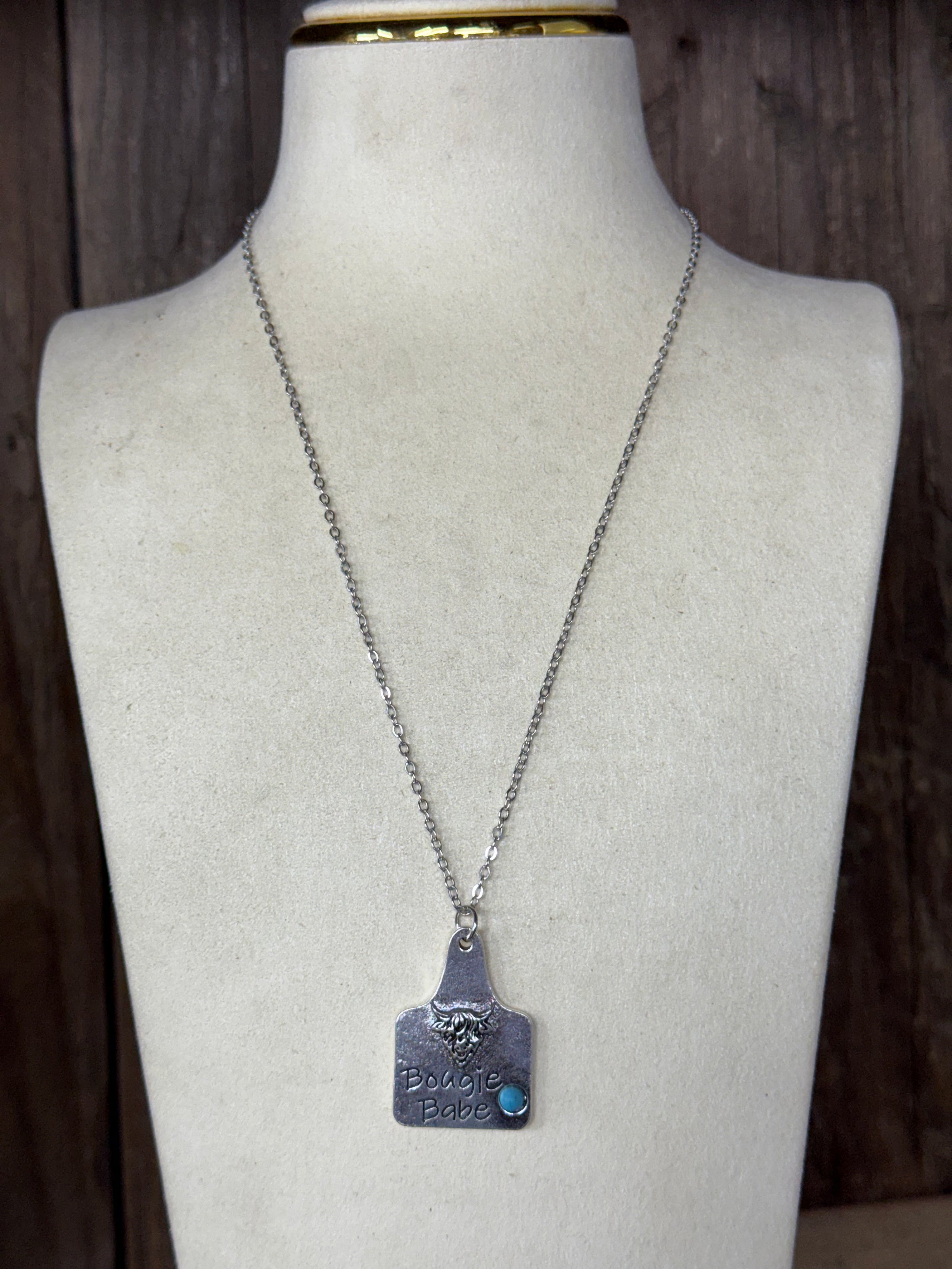 Beautiful bougie babe Highland cow ear tag necklace