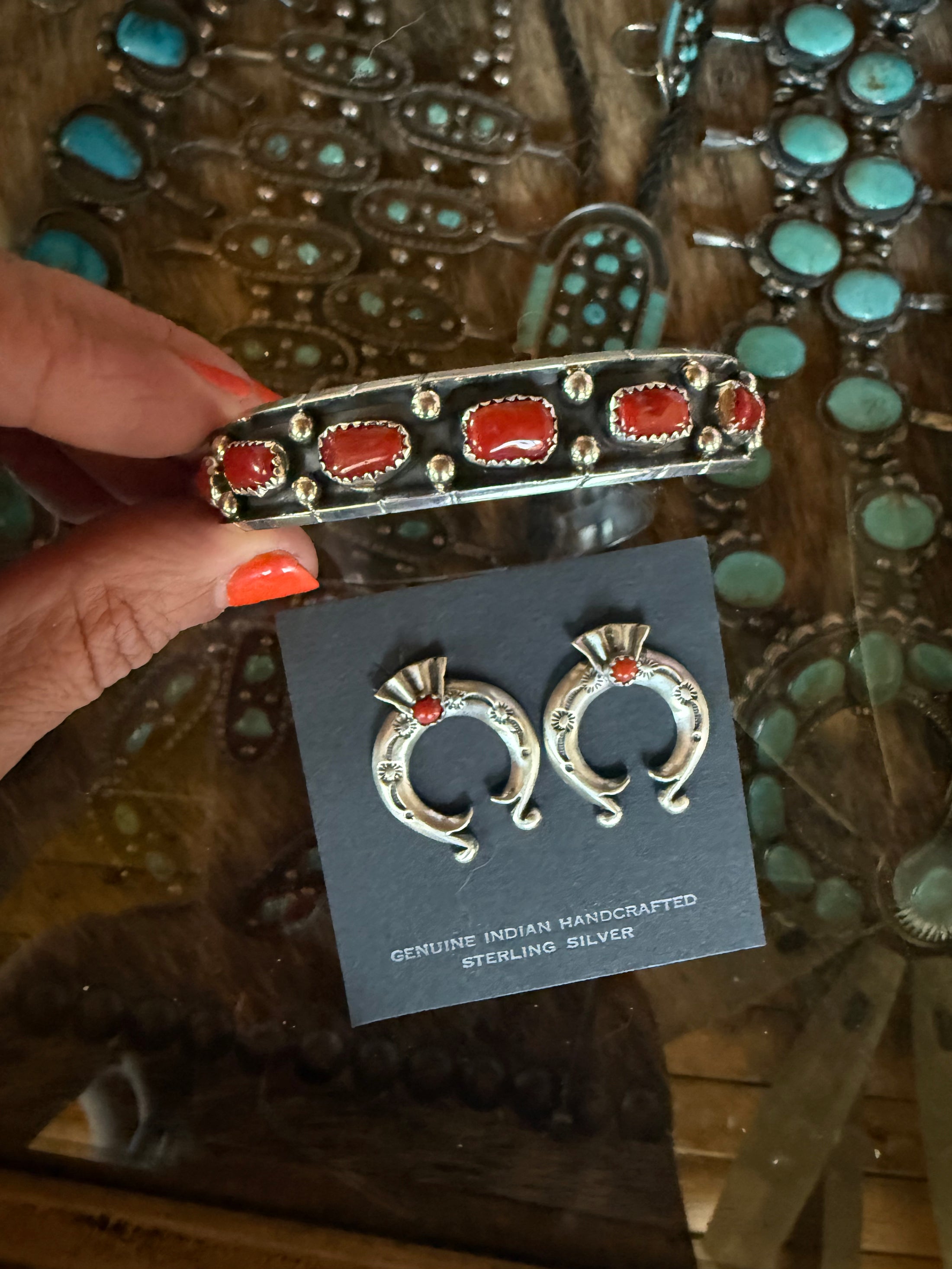 Native American Artist Marked Blood Red Coral Cuff