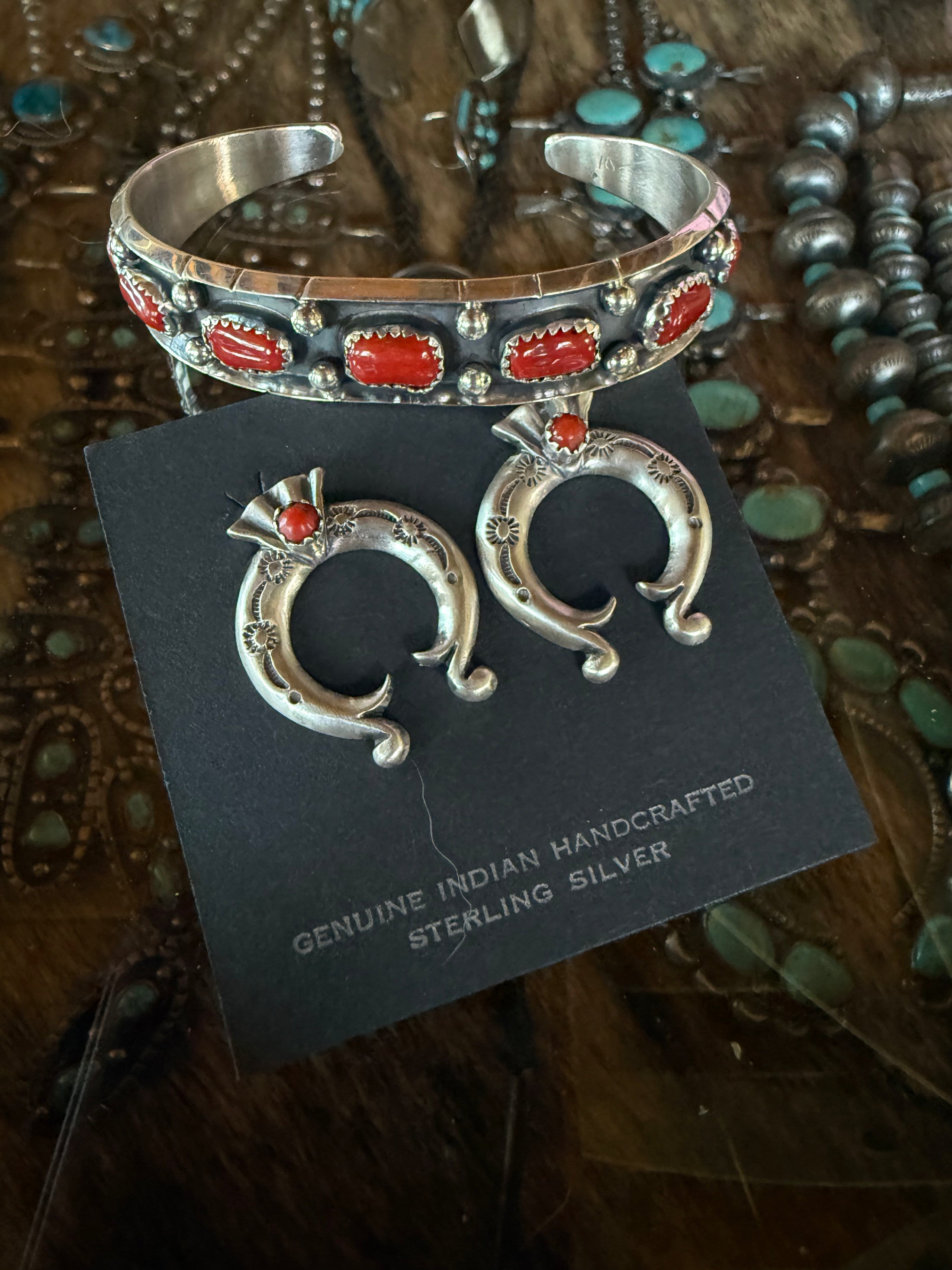 Native American Artist Marked Blood Red Coral Cuff