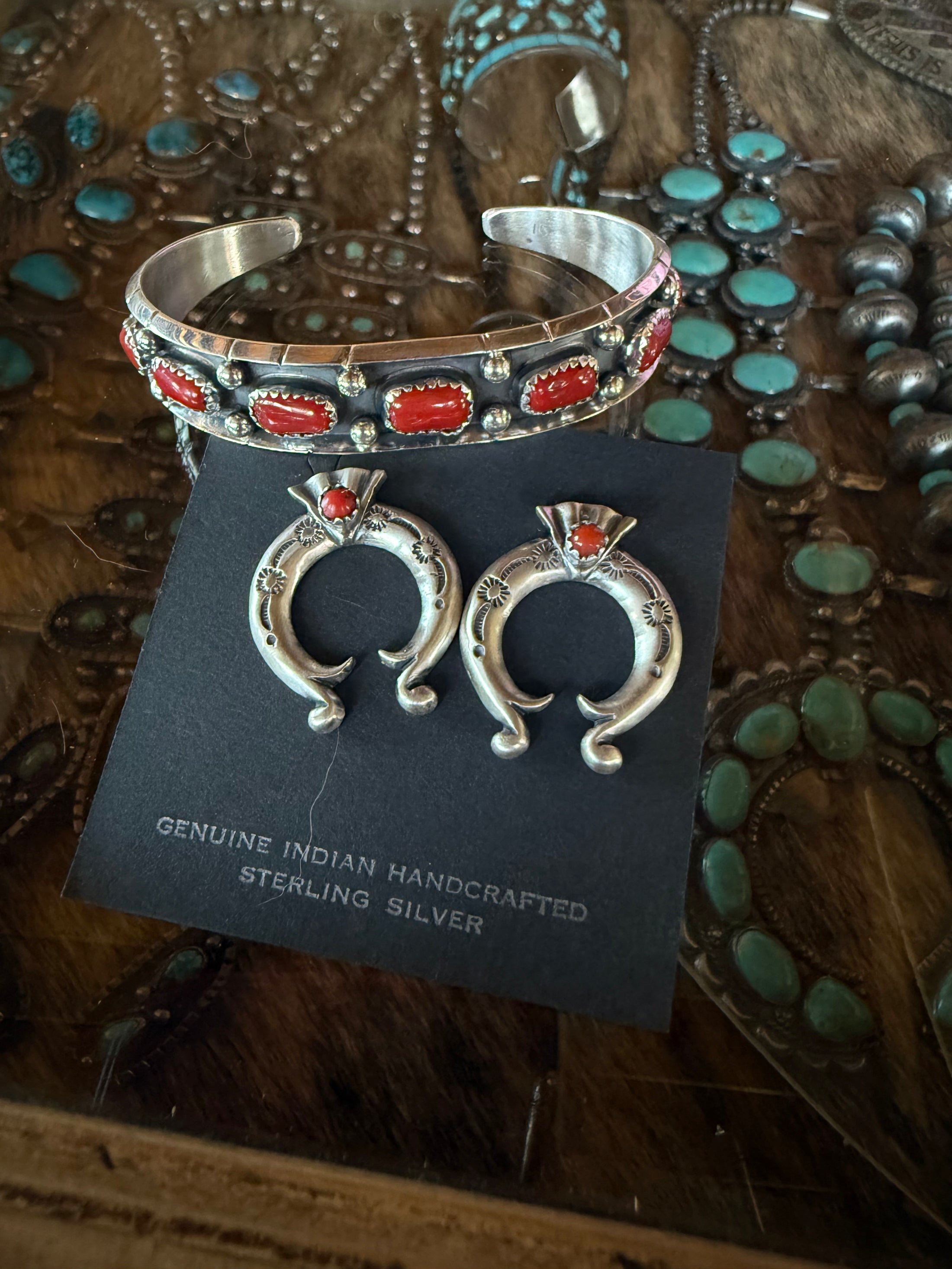 Native American Artist Marked Blood Red Coral Cuff