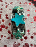 Load image into Gallery viewer, Gorgeous Statement Cuff with 5 Slab  Turquoise Stones hand cut in a shape of stars.

