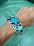 Load image into Gallery viewer, Gorgeous Statement Cuff with 5 Slab  Turquoise Stones hand cut in a shape of stars.
