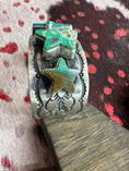 Load image into Gallery viewer, Gorgeous Statement Cuff with 5 Slab  Turquoise Stones hand cut in a shape of stars.
