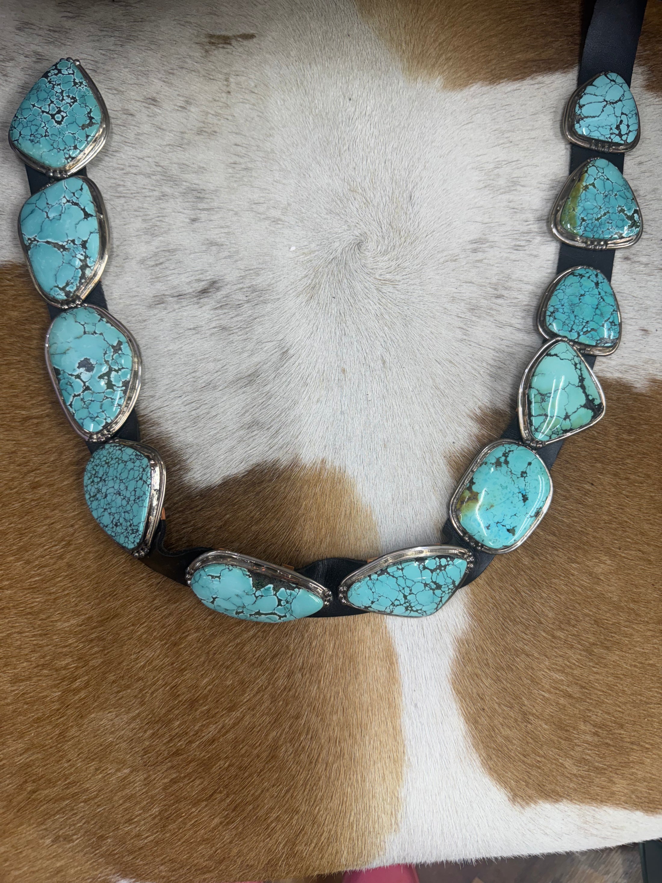Gorgeous Native American Baby Blue Turquoise Slab Concho Belt