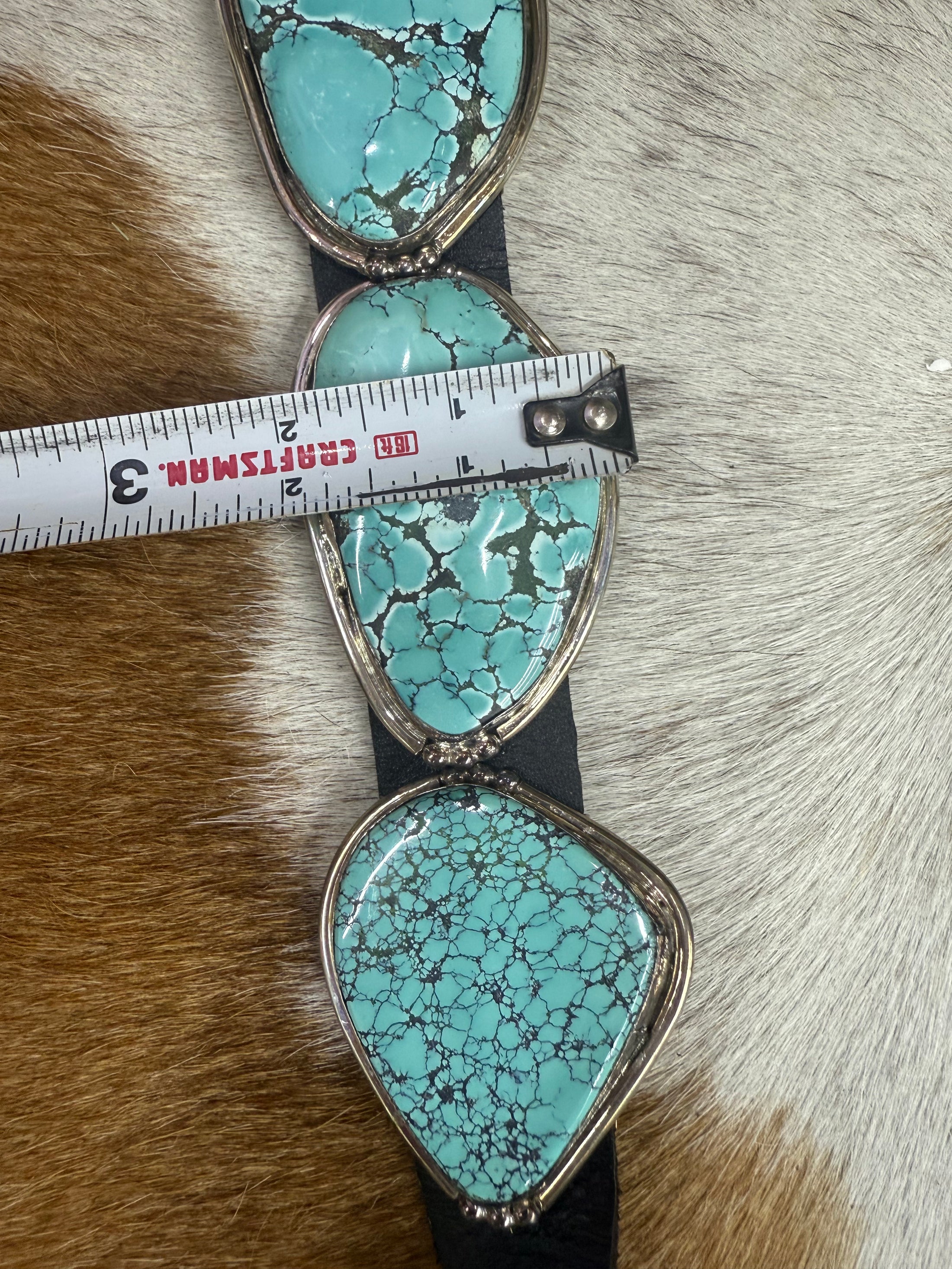 Gorgeous Native American Baby Blue Turquoise Slab Concho Belt