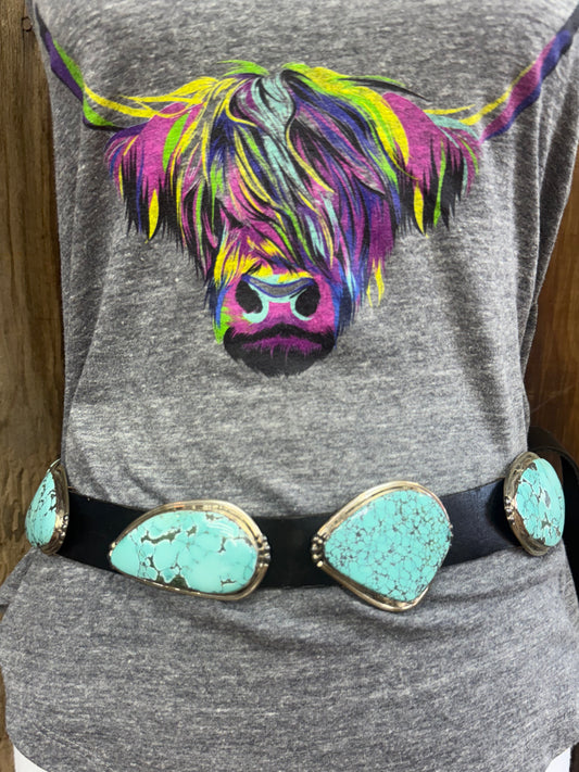 Gorgeous Native American Baby Blue Turquoise Slab Concho Belt