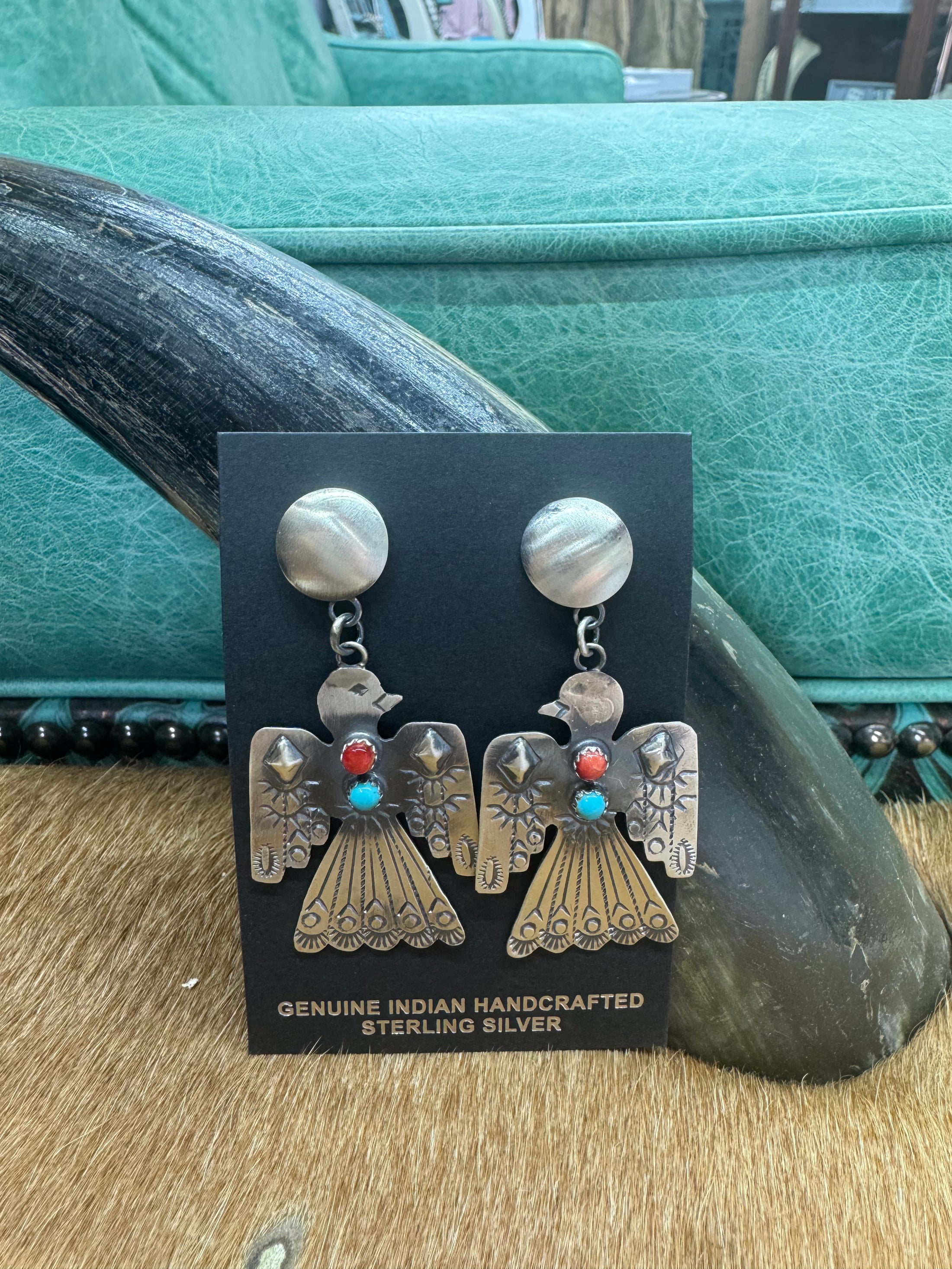 Genuine Indian handcrafted, Sterling silver Thunderbird earrings
