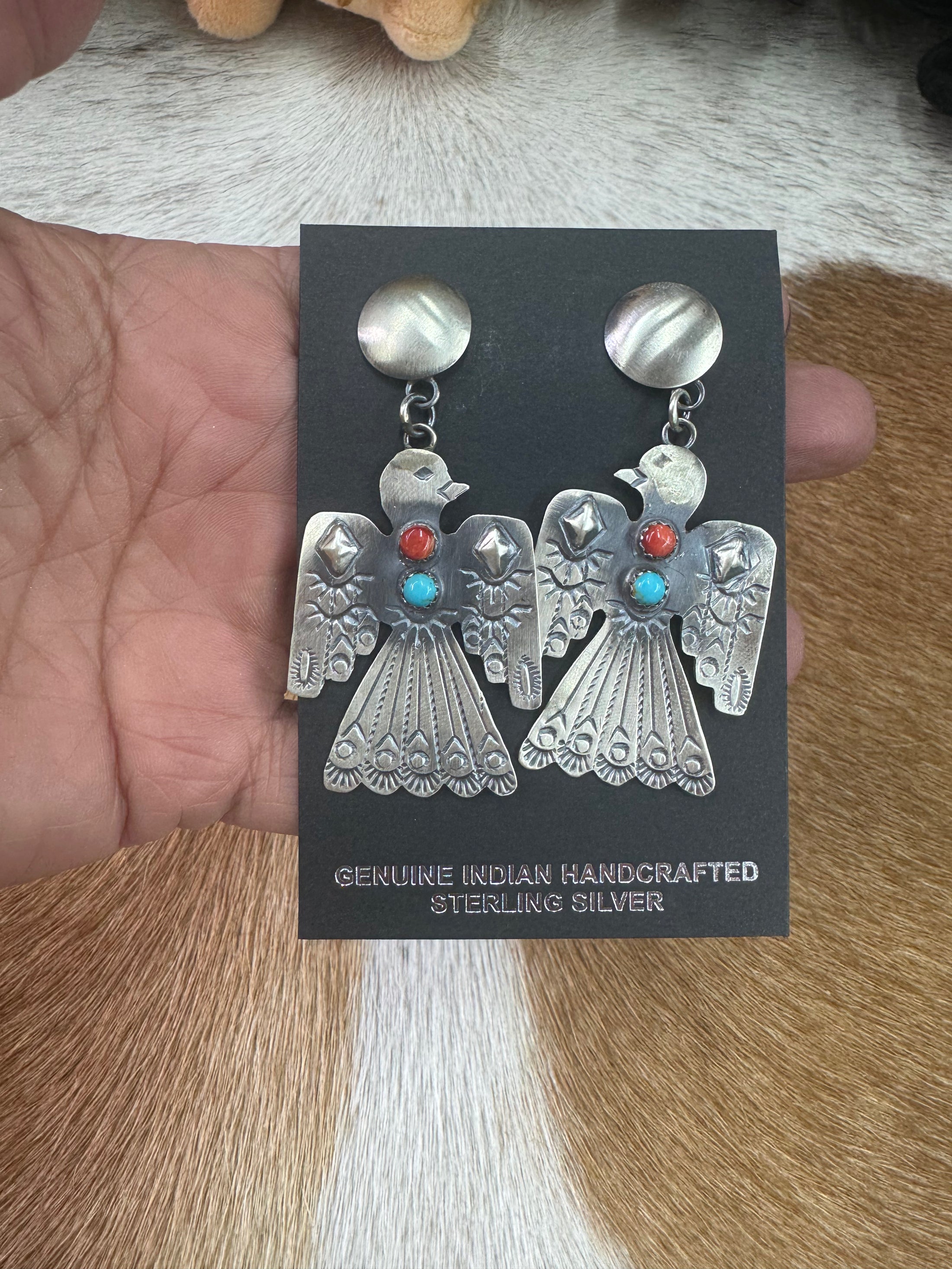 Genuine Indian handcrafted, Sterling silver Thunderbird earrings