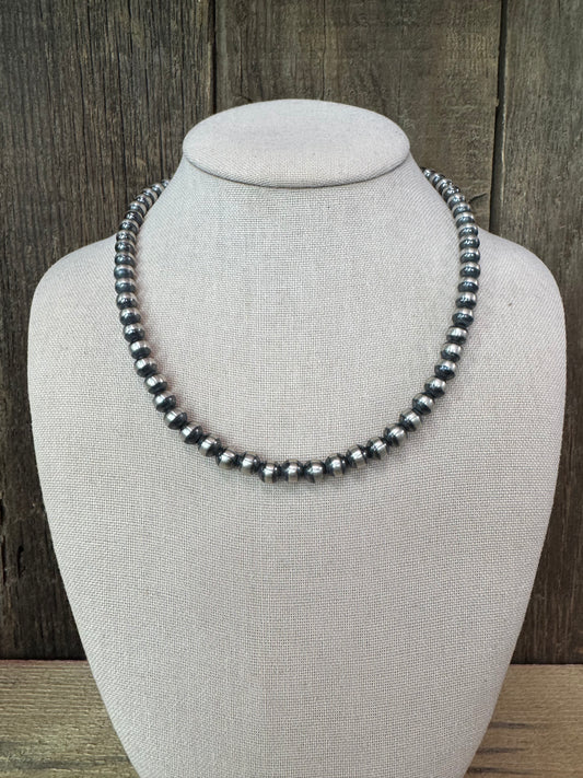 Native American Navajo Sterling Silver 7mm Bead Necklace