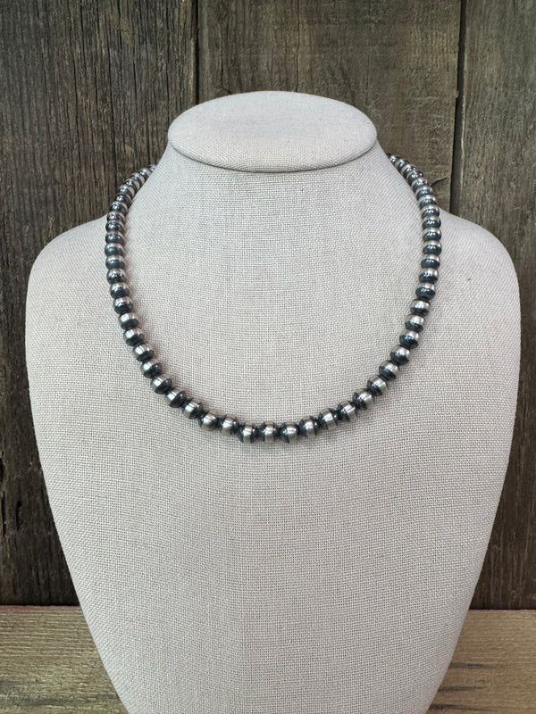 Native American Navajo Sterling Silver 7mm Bead Necklace