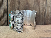 Native American Turquoise Sterling Silver Leroy James Statement Cuff - Artist Signed