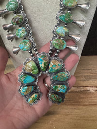 Native American Turquoise Sterling Silver Squash Blossom - Artist Stamped