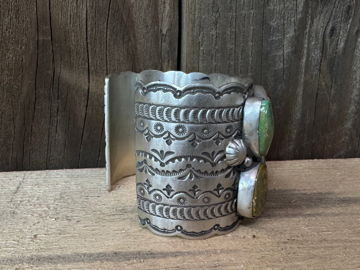 Native American Turquoise Sterling Silver Cuff - Artist Signed