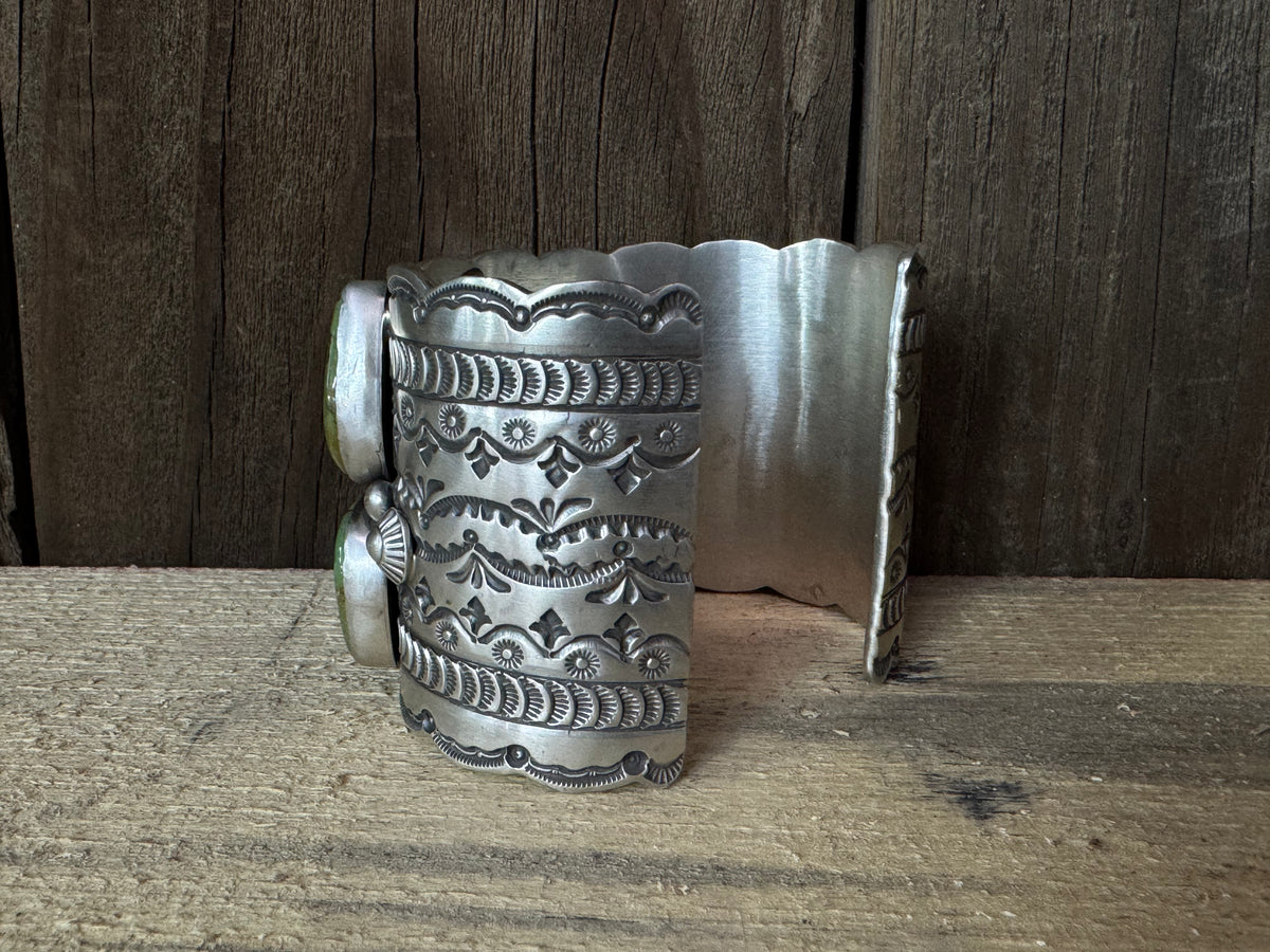 Native American Turquoise Sterling Silver Cuff - Artist Signed