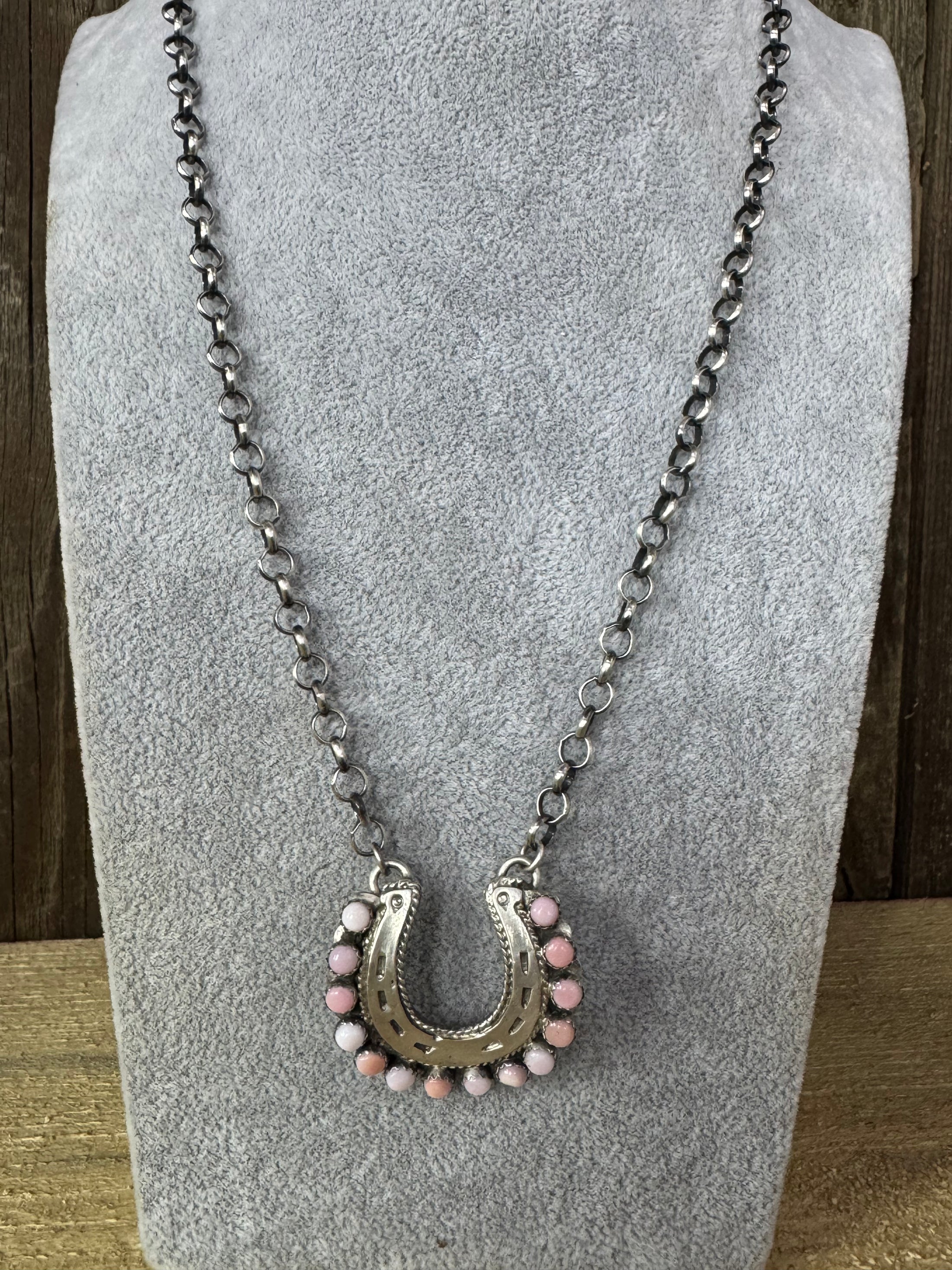 Pink Conch Sterling Silver Horseshoe Necklace - Artist Stamped