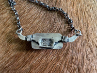 Native American White Buffalo Longhorn Sterling Silver Bar Necklace