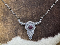Native American Steer Skull Sterling Silver Necklace