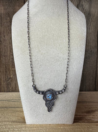 Native American Steer Skull Sterling Silver Necklace