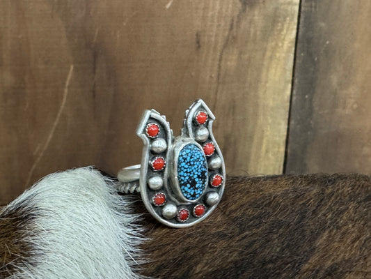 Native American Sterling Silver Horseshoe Adjustable Ring - Artist Signed