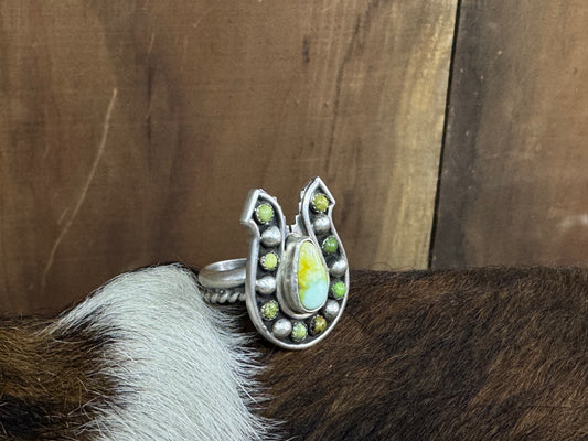 Native American Sterling Silver Horseshoe Adjustable Ring - Artist Signed